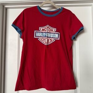 Harley-Davidson Essential Bar & Shield Ringer Tee in red/blue contrast trim xl